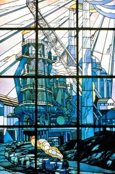 Nancy (departement 54), jugendstil, glasmålningar av Jacques Gruber (1870-1936), vid Pont-à-Moussons huvudkontor, Avenue de la Libération