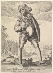Soldat, beväpnad med bredsvärd och sköld, från officerare och soldater, 1587.