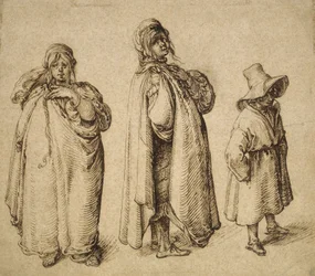 Två studier av en romsk kvinna och en romsk pojke i en stor hatt, c.1605