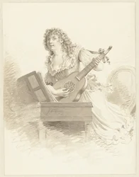 Dam som spelar gitarr Dam med en gitarr