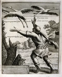 1600-talsgravyr ur en samling ordspråk. Paris 1657-1663. Av Jacques Lagniet (1620-1675). Fransk gravör. Från honom många samhällskritiska gravyrer och hånbilder som t.ex. hans ibland groteska och fantastiska illustrationer