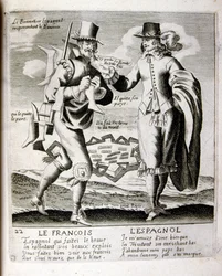 1600-talsgravyr ur en samling ordspråk. Paris 1657-1663. Av Jacques Lagniet (1620-1675). Fransk gravör. Från honom många samhällskritiska gravyrer och hånbilder som t.ex. hans ibland groteska och fantastiska illustrationer