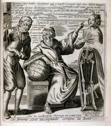 1600-talsgravyr ur en samling ordspråk. Paris 1657-1663. Av Jacques Lagniet (1620-1675). Fransk gravör. Från honom många samhällskritiska gravyrer och hånbilder som t.ex. hans ibland groteska och fantastiska illustrationer