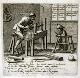 1600-talsgravyr ur en samling ordspråk. Paris 1657-1663. Av Jacques Lagniet (1620-1675). Fransk gravör. Från honom många samhällskritiska gravyrer och hånbilder som t.ex. hans ibland groteska och fantastiska illustrationer