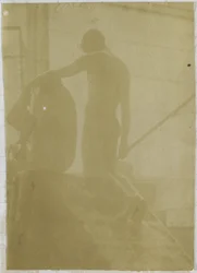 Studie av en manlig nakenmodell, knästående och sedd bakifrån, i Jacques de Lalaings studio