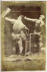 Studie av en manlig nakenmodell, sedd bakifrån och för hand i en ställning, bredvid en gipsmodell i exakt samma pose, i Jacques de Lalaings studio