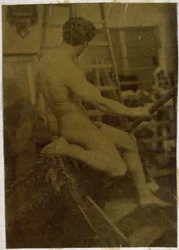 Studie av en naken manlig modell, sedd bakifrån, i Jacques de Lalaings studio