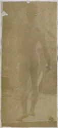 Studie av en manlig nakenmodell, stående och sedd bakifrån, i Jacques de Lalaings studio