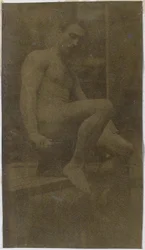Studie av en manlig nakenmodell, sedd från sidan, i Jacques de Lalaings studio