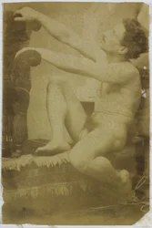 Studie av en naken manlig modell, sittande och sedd från sidan, i Jacques de Lalaings studio