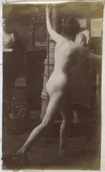 Studie av en kvinnlig nakenmodell, sedd bakifrån, i Jacques de Lalaings studio