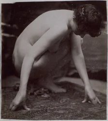 Studie av en kvinnlig nakenmodell, sedd från sidan, i Jacques de Lalaings studio, förstudie för element till en fontän vid Musee des Beaux arts, Tournai och för en cirkulär fontän