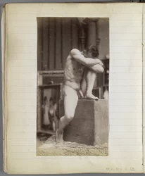 Studie av en sittande manlig nakenmodell i Jacques de Lalaings studio