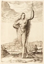 En ung piktisk kvinna, c1585 (bw gravyr)