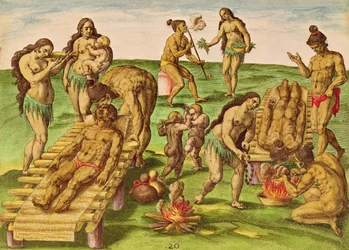 Hur indianerna behandlar sina sjuka, ur ”Brevis Narratio..”, graverad av Theodore de Bry (1528-98), utgiven i Frankfurt, 1591