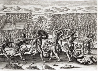 Outina besegrar Patanou med hjälp av fransmännen, Florida, 1564, från 