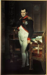 Porträtt i helfigur av Napoleon I (1769-1821) i hans arbetsrum i Tuilerierna, 1812. Privat samling.