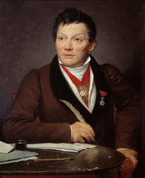 Porträtt av Alexandre Lenoir (1761-1839) arkeolog och curator för Musee des Monuments francais Målning av Jacques Louis David (1748-1825) 1817 Sön. 0,76x0,62 m - Porträtt av Alexandre Lenoir (1761-1839), arkeolog och intendent för Museum of F