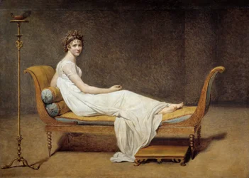 Porträtt av Madame Récamier (1777-1849), Jeanne Françoise, kallad Juliette - Målning av Jacques-Louis David (1748-1825)