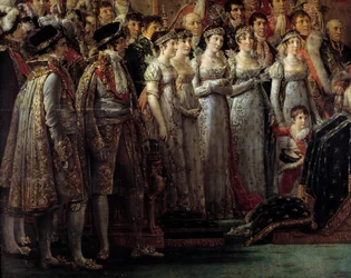 Napoleons kröning. Detalj som föreställer kejsarens bröder och systrar under invigningen av kejsar Napoleon I Bonaparte och kröningen av kejsarinnan Joséphine i Notre-Dame de Paris den 2 december