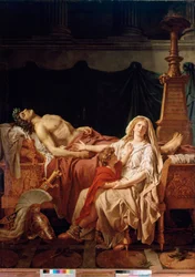 Smärtan av Andromaque Hectors änka, dödad av Achilles, representerad av hennes mans kropp. Målning av Jacques Louis David (1748-1825) Paris, Louvren