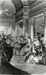 "Han kommer att återföra dig ren och kysk till din make", scen från fjärde akten i "Figaros bröllop" av Pierre-Augustin Caron de Beaumarchais (1732-99), graverad av Claude Nicolas Malapeau (1755-1803) 1