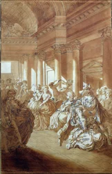 "Han kommer att återlämna dig ren och kysk till din man", scen från akt IV av "Figaros bröllop" av Pierre-Augustin Caron de Beaumarchais (1732-99) 1785