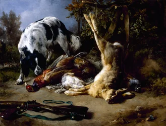 Spaniel med ett stilleben av döda vilt, 1837