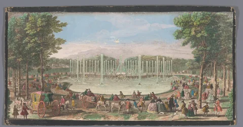 Utsikt över Bassin de Neptunus i trädgården i Versailles Vue du Bassin de Neptune dans le Jardin de Versailles (titel på objekt)