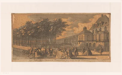 Se på en väg vid Cour de la Fontaine van kasteel Fontainebleau Vy över en flygel i Château Fontainebleau, tagen från Cour des Fontaines (titel på objekt)
