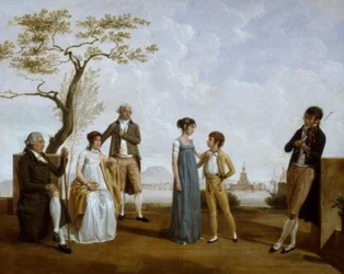 Familjebild framför en hamn