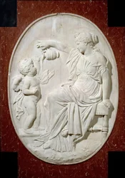 Monument till hjärtat av Ludvig XIII: de fyra kardinaldygderna. Måttlighet. Dekorelement från Louis XIII:s begravningsmonument vid kyrkan Saint Paul Saint Louis (Saint Paul) rue Saint Antoine i Paris. Marmorrelief bas av Jacques Sarazin (1592-16