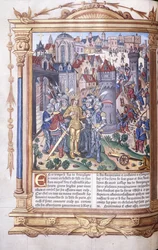 Upplyst manuskript föreställande en kung och hans armé framför en stad, 1503-04