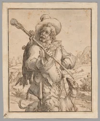 En jägare med en död hare och en hund (studie för "Terra")