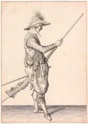 En soldat laddar en musköt, "Ramme in Your Pouder"