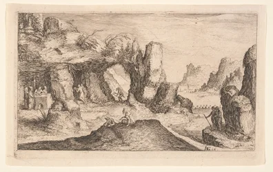 Landskap med grotta och eremiter, från Landskap