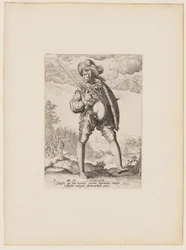 Soldat, beväpnad med svärd och sköld, från officerare och soldater i kejsar Rudolf II:s livgarde