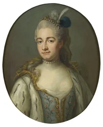 Grevinnan Hedwig Catharina von Fersen, född Hedwig Catherine de La Gardie - Porträtt av grevinnan Hedwig Catharina de la Gardie (1695-1745), född Lillie, av Bjoerk, Jakob (1726-1793). Olja på duk. Mått: 68x55 cm. Nationalmuseum Stockholm