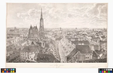 Panorama över Wien mot öster, från Sankt Peterskyrkan