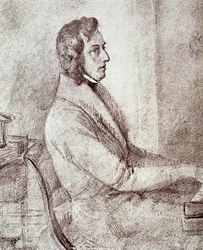 Porträtt av Frederic Chopin (1810-1849), polsk kompositör. - teckning av Goetzenberger