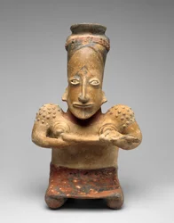 Knästående kvinna som ammar en baby, Proto-Classic, 100 BC-AD 300 (lergods med polykrom slipmålning)