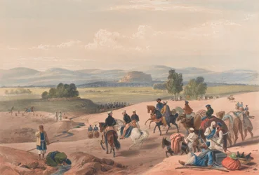 The Approach to the Fortress of Kwettah [sic], c.1839 (litografi, tonad)