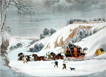 A Mail in Deep Snow, graverad av George Hunt (färg litho)