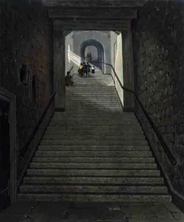 Den antika trappan, Windsor Castle, från "Royal Residences", graverad av R. Reeve, pub. av William Henry Pyne (1769-1843)