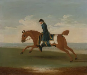 Chestnut Racehorse Utövad av en tränare i en blå kappa (olja på duk)