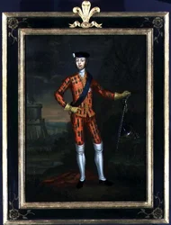 "Harlequin"-porträtt av Bonnie Prince Charlie, ca 1745 (olja på duk)