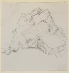 En man som sov på en hög med bagage, 1858.