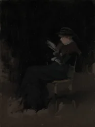 Arrangemang i svart: läsande flicka, ca 1880-90