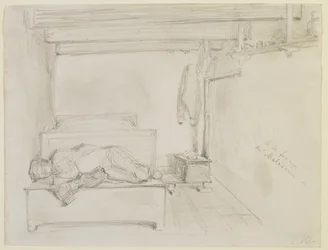 På Maladries gård, 1858 (penna på benvitt vävt papper