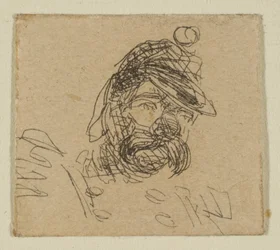 Skäggig man i soldatmössa från Sketches on the Coast Survey Plate, 1854-55.
